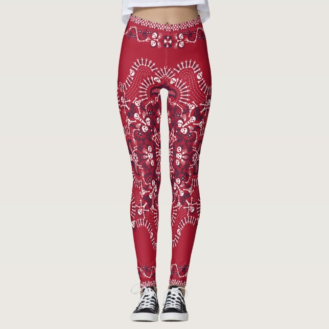 Leggings Paisley, crânes, bandana, design carré. (Devant)
