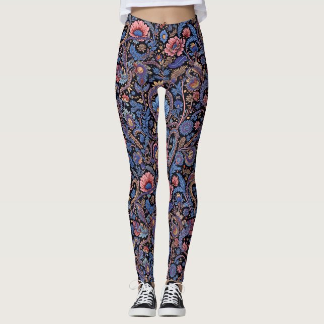Leggings Paisley en bleu et corail (Devant)