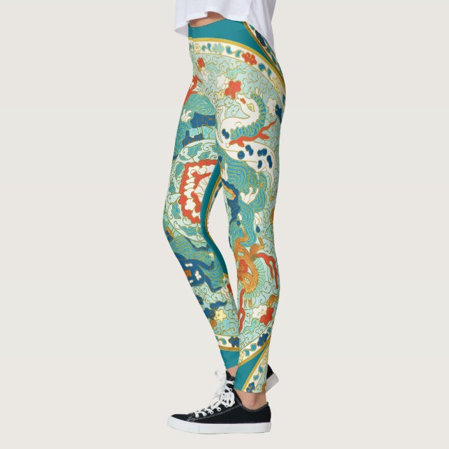Leggings Paisley Horse Vert Orange Bleu Motif (Gauche)