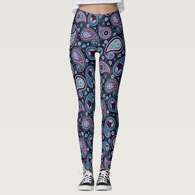 Leggings Paisley motif bleu violet élégant pantalon de yoga (Devant)