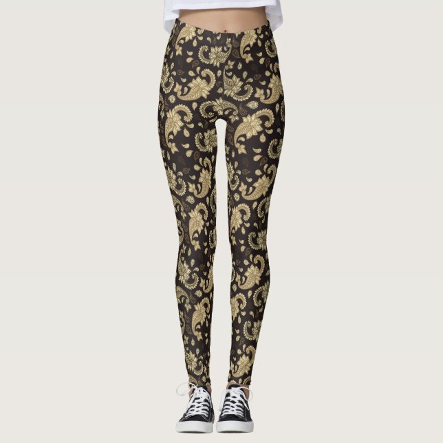 Leggings Paisley Motif Brown-Beige (Devant)