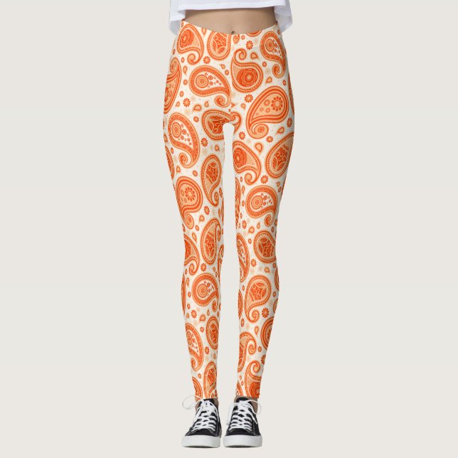 Leggings Paisley motif orange élégant pantalon de yoga (Devant)