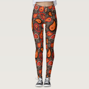 Leggings Paisley motif orange rouge élégant pantalon de yog