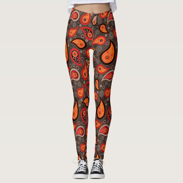 Leggings Paisley motif rouge orange élégant pantalon de yog (Devant)