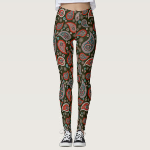 Leggings Paisley rouge vert élégant pantalon de yoga