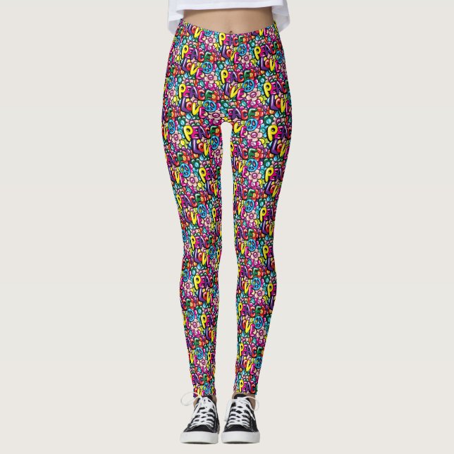 Leggings Paix, amour et fleurs (Devant)