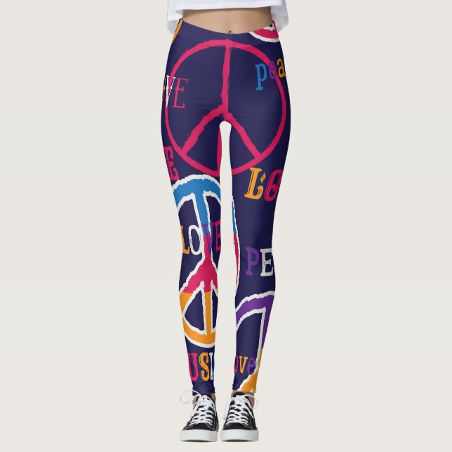 Leggings Paix hippie : Conception de symboles vibrants. (Devant)
