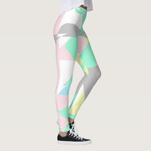 Leggings Pale Pastel Art Abstrait Gris Jaune Rose Blanc