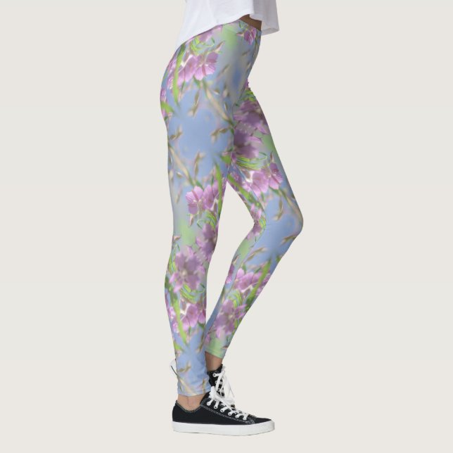 Leggings Pale Pastel Blue Sky Fleurs sauvages violet rose (Droite)