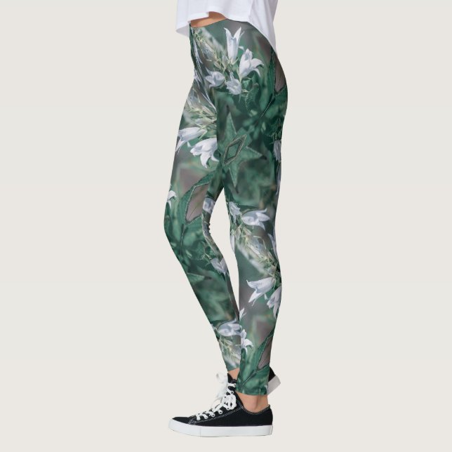 Leggings Pale Pastel Vert Blanc Fleurs de prairie Sauvage (Gauche)