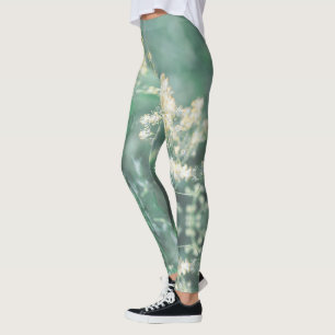 Leggings Pale Pastel Vert Jaune Fleurs de prairie Fluide Lé