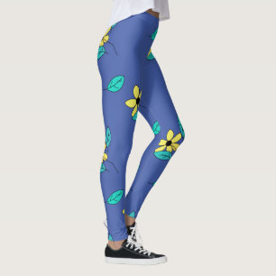 Leggings Pale Turquoise Feuille Croquis Fleur Jaune