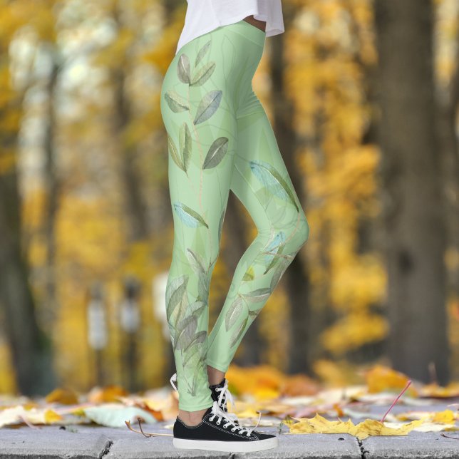 Leggings Pale vert classique et feuillage (Classical Pale Green and Foliage Print Leggings)