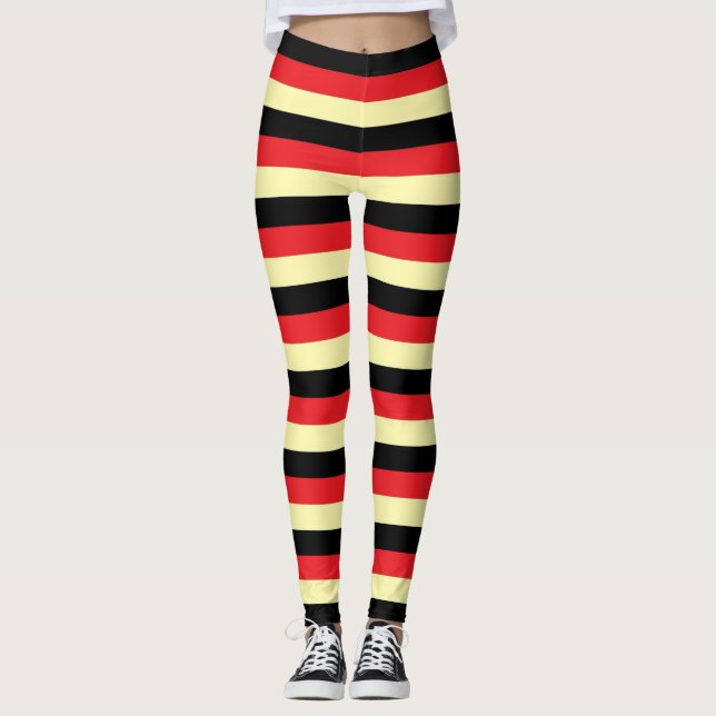 Leggings Pale Yellow, Black and Red Stripes (Devant)