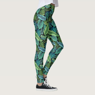 Leggings Palm vert et Turquoise Tropical Banana Monstera Fe