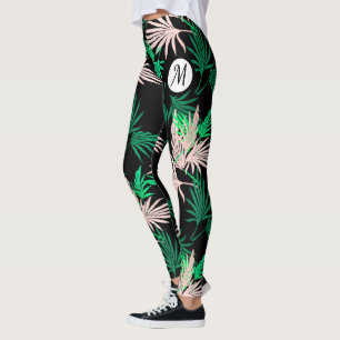 Leggings Palmier coloré Feuilles Monogramme Vibes tropicale