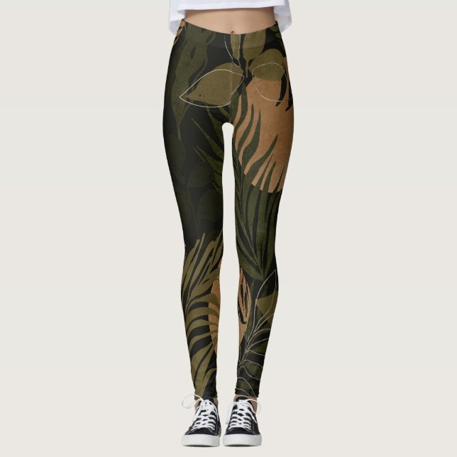 Leggings Palmier de Lune Tropicale : Motif de nuit (Devant)