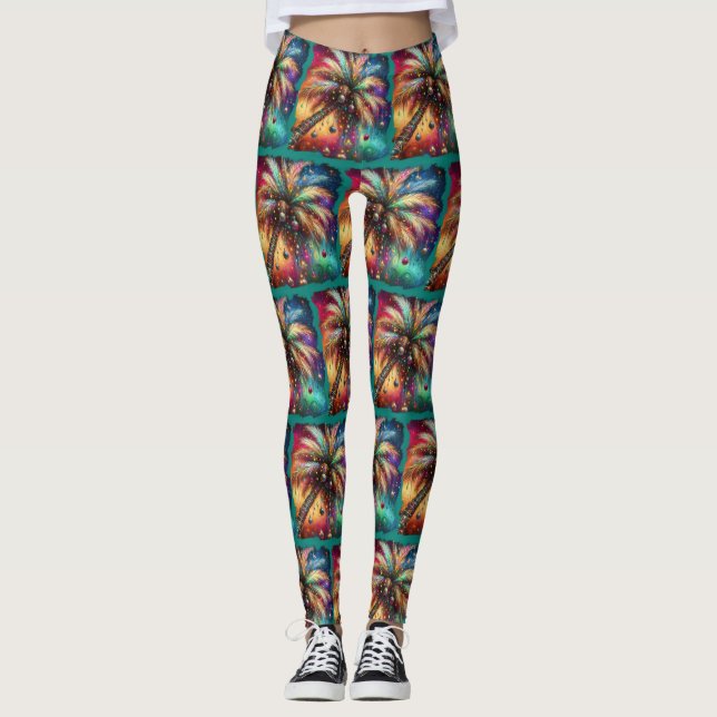 Leggings Palmier de Noël Whimsical Tropical Beach Vivid (Devant)