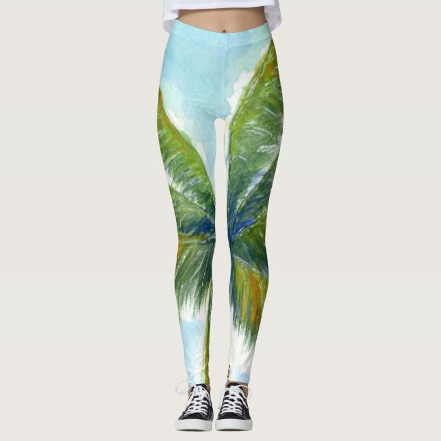 Leggings Palmier Tropical Beach par beau temps (Devant)