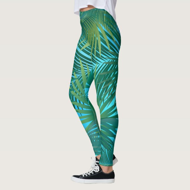 Leggings Palmier Tropical Feuille Jungle Green (Gauche)