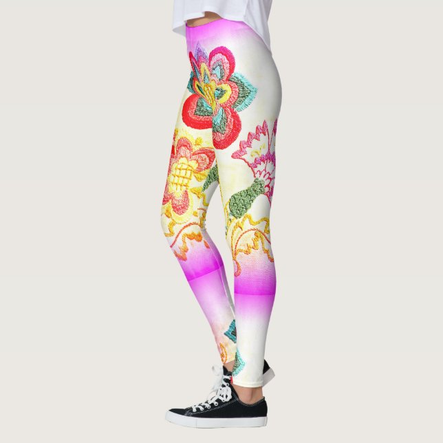 Leggings palmiers brodés roses (Gauche)
