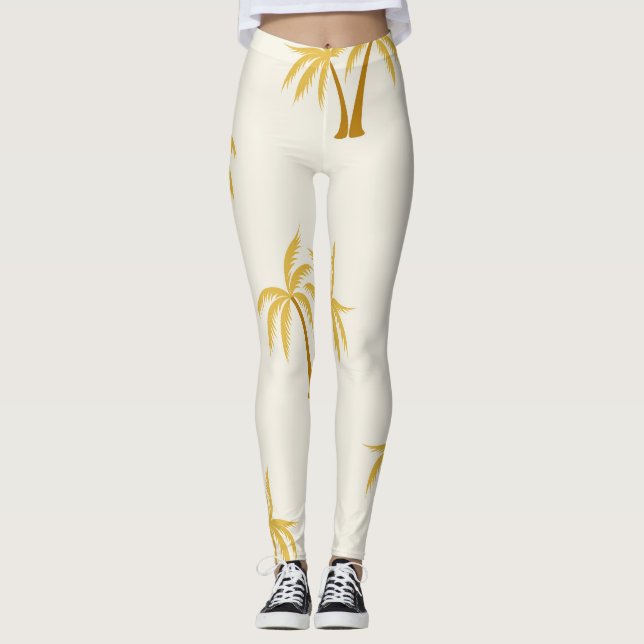 Leggings Palmiers d'or : Textile Tropical. (Devant)