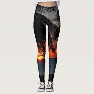 Leggings Palmiers jaunes d'or de mer des Caraïbes de