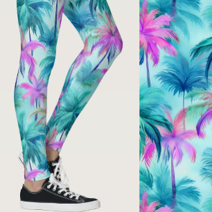 Leggings Palmiers roses et bleus à motif tropical