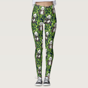 Leggings Panda avec le motif en bambou d'aquarelle