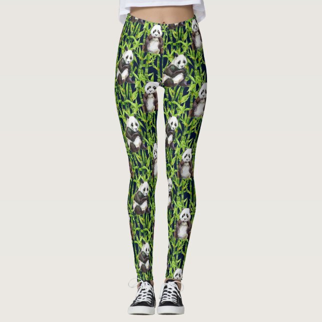 Leggings Panda avec le motif en bambou d'aquarelle (Devant)