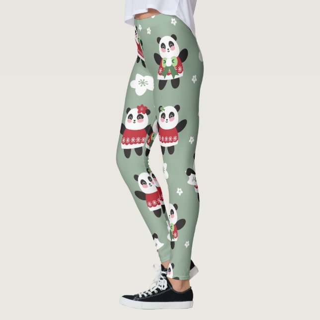 Leggings Panda en fleur de cerisier de Noël (Gauche)
