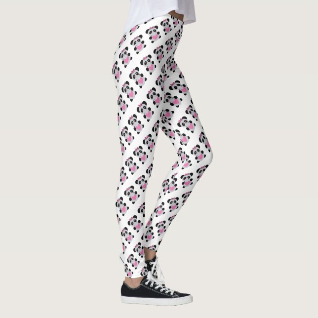 Leggings Pandas mignons aux coeurs roses (Droite)