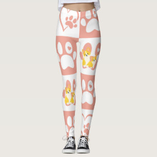 Leggings Paniers roses et Coeurs avec Corgis