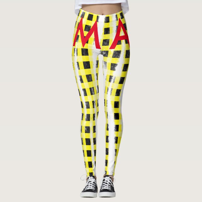 Leggings Panneau de contrôle Jaune Noir ajouter nom nom mon (Devant)