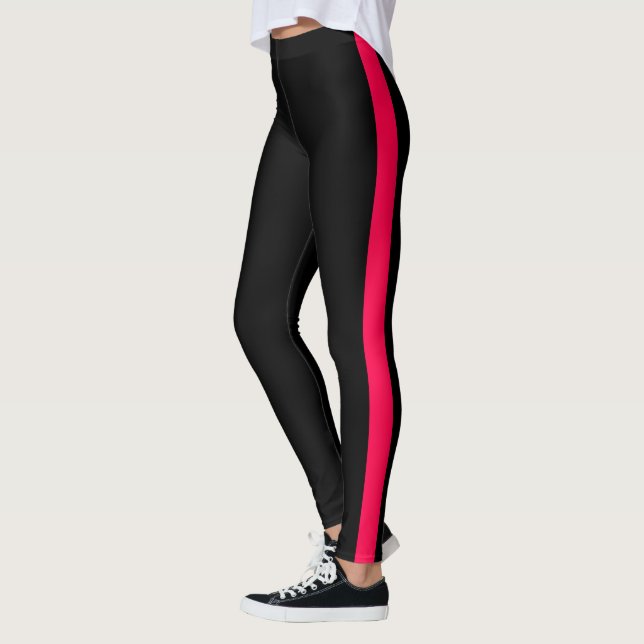 Leggings Panneau latéral noir brillant rose (Gauche)
