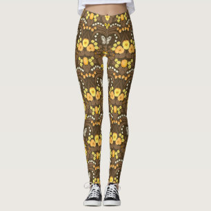 Leggings Pansies jaunes, oiseaux et papillons