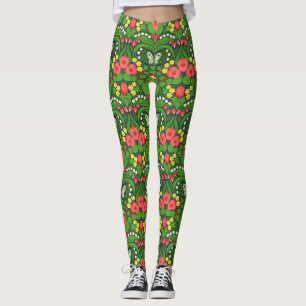 Leggings Pansies rouges, oiseaux et papillons
