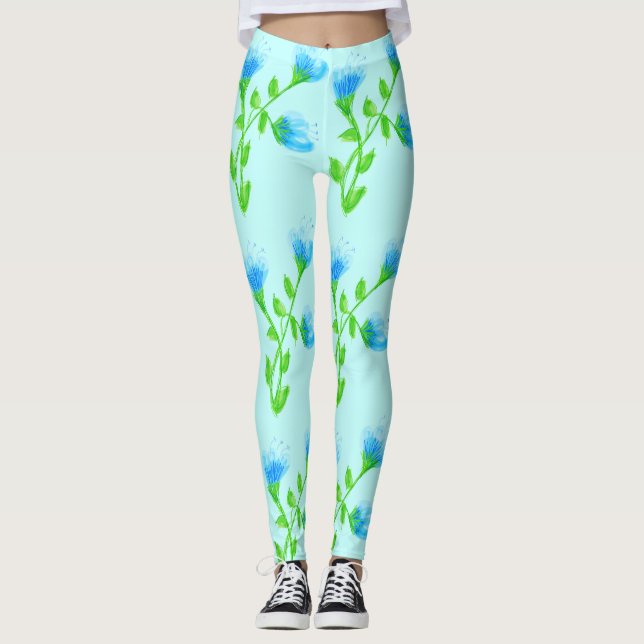 Leggings Pantalon bleu floral élégant (Devant)