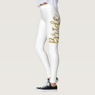Leggings Pantalon de mariée blanc & or Faux Foil Typographi
