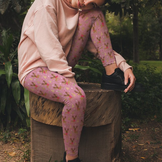 Leggings Pantalon de Noël rose Reindeer (Créateur téléchargé)
