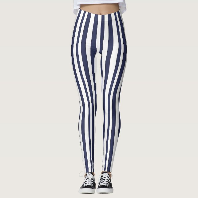 Leggings Pantalon de yoga à rayures blanches et bleues Navy (Devant)