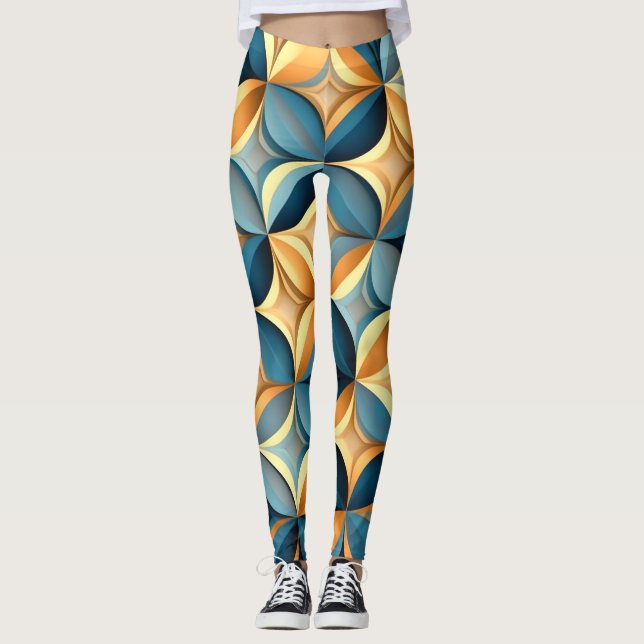 Leggings Pantalon de Yoga de Geo Bleu et Or (Devant)