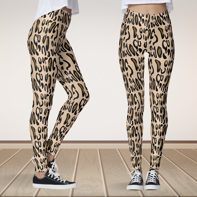 Leggings Pantalon de Yoga Empreinte de léopard Brown et or  (Brown and Gold Leopard Print Animal Pattern Leggings)