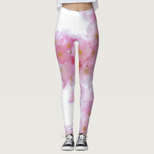 Leggings Pantalon de Yoga en fleurs de cerisier rose japona
