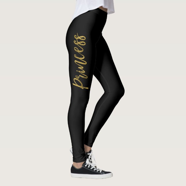 Leggings Pantalon de Yoga Foil Princess Black & Gold Faux (Droite)