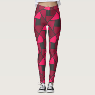Leggings Pantalon de yoga géométrique rouge framboise rose 