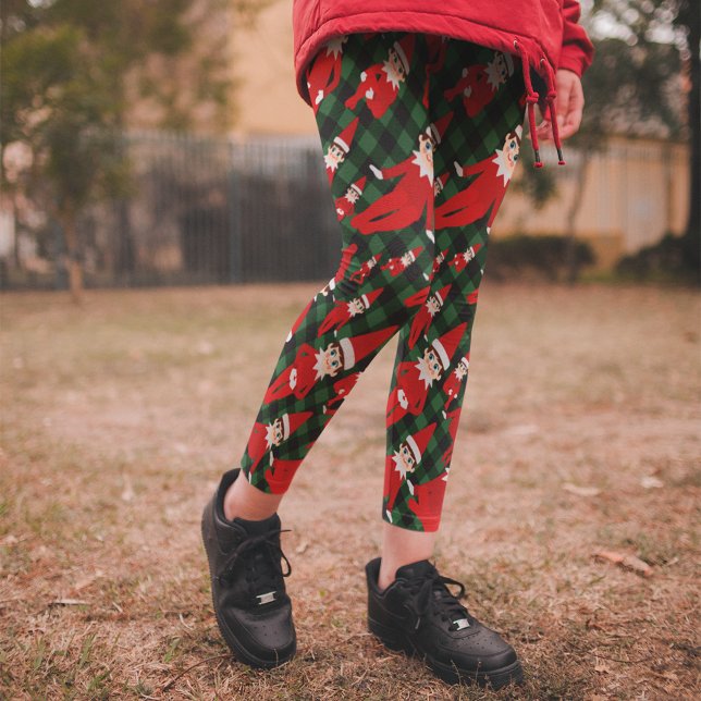 Leggings Pantalon en pyjama de Noël Elf Chèque Noir Vert fo (Créateur téléchargé)