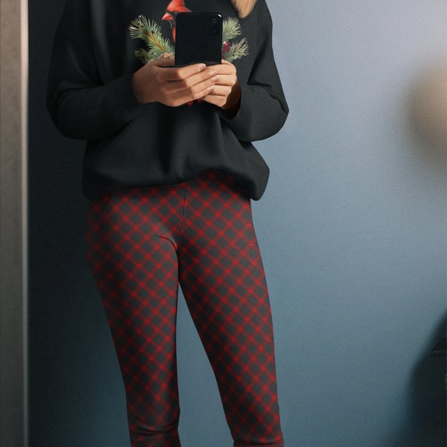 Leggings Pantalon en pyjama rouge foncé noir chèque de Noël (Créateur téléchargé)