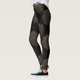 Leggings Pantalon noir de yoga de Boho de zen du motif de