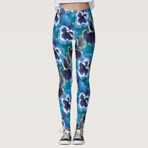 Leggings Pantalon peint de fleur bleue de pensée